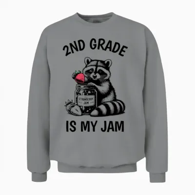 2nd Grade Is My Jam Teacher Student Racoon Meme Unisex Sweatshirt - Sport Grey