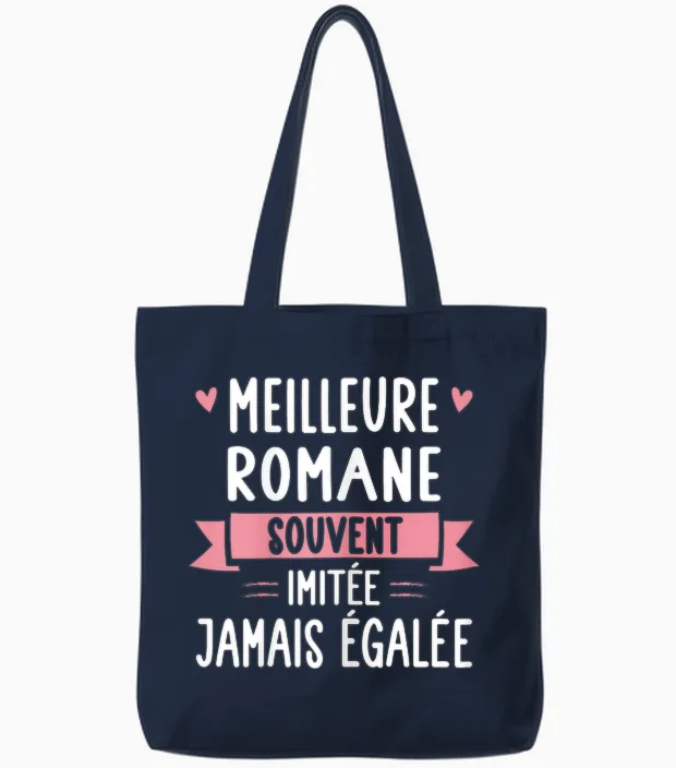 Unique Women's Humour Gift Personalized Name Romane T-Shirt, Black, Female X-Small Tote Bags in Navy