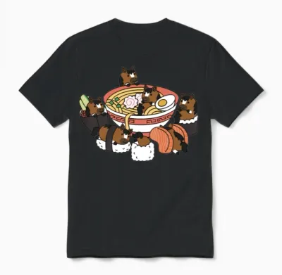 Horse Ramen Sushi Unisex T-Shirt - Black