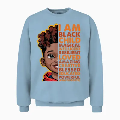 I Am Black History Month Shirt Kids Boys African American Unisex Sweatshirt - Light Blue