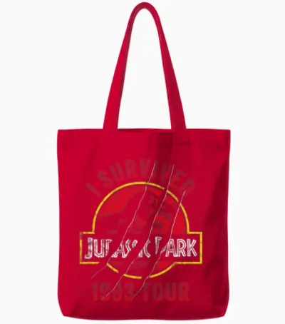 Jurassic Park Scratched Logo I Survived 1993 Tour Tote Bags - Red