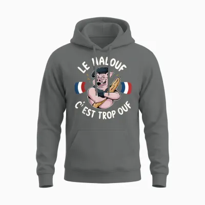 Halouf Trop Ouf Gift Humour Gift France Pig Butcher T-Shirt, Black, S Unisex Hoodie - Graphite Heather