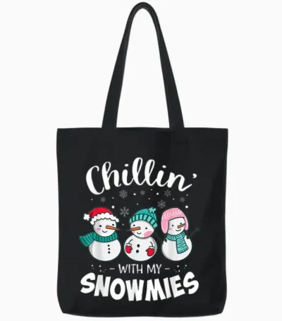 Chillin with My Snowmie Women Christmas Snowman Teacher Snow Tote Bags - Black