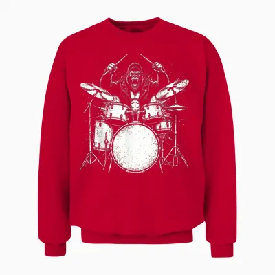 Gorilla Drummer Rock Wild Animal Jouant De La Batterie Unisex Sweatshirt - Red
