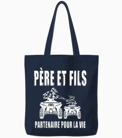 Father and Son Quad Atv Dad Motorcycle Cross Biker Fathers Day Tote Bags - Navy