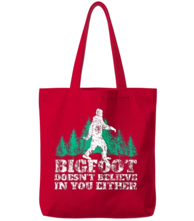 Cool Bigfoot Sasquatch Woods Saying Tote Bags - Red