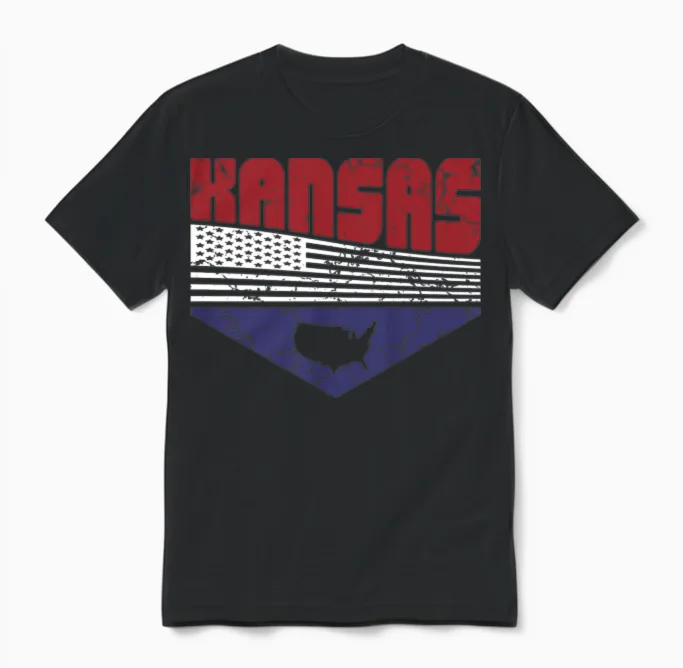 Retro Vintage Kansas Usa - Patriotic & 4th of July Unisex T-Shirt in Black