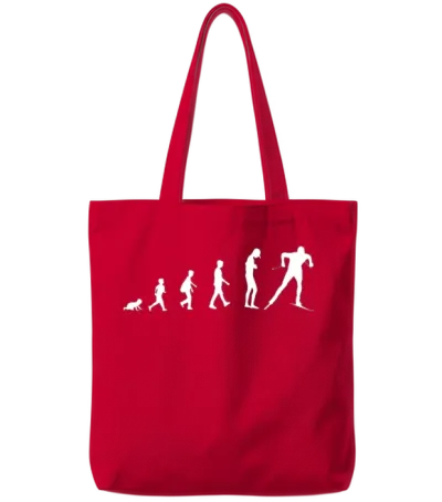 Evolution to Skiing Athlete Silhouette Design Tote Bags - Red