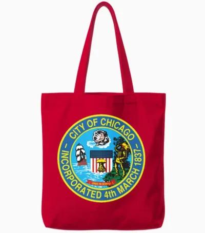 Seal of Chicago, Illinois Tote Bags - Red