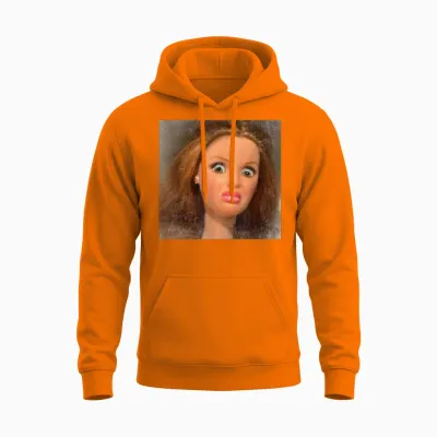 Funny Disgusting Doll Face Meme Unisex Hoodie - Safety Orange