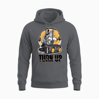 Turn Up Volume , Wolf Music Unisex Hoodie - Charcoal