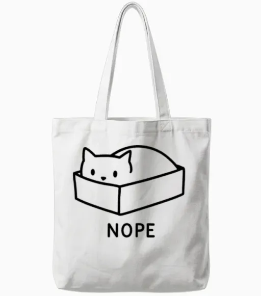 Nope Cat Lovers Tote Bags in White