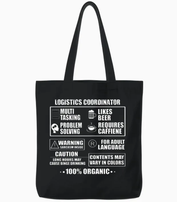 Funny Logistics Coordinator Outfit Tote Bags in Black