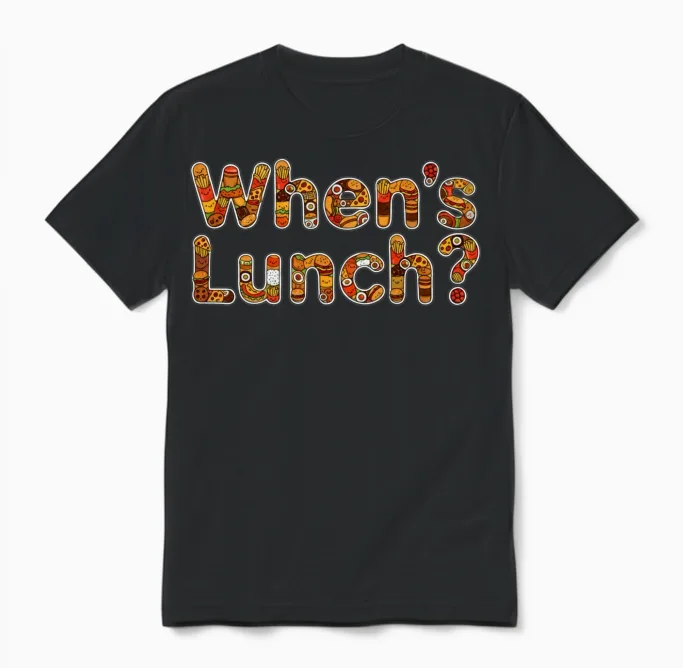 When's Lunch? Funny Food Lover Unisex T-Shirt in Black
