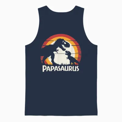 Papa Dinosaur Tyrannosaurus Rex Men's Papasaurus Unisex Tank Top - Navy