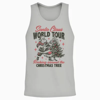 Santa Claus World Tour Rocking Around the Christmas Tree Unisex Tank Top - Ash
