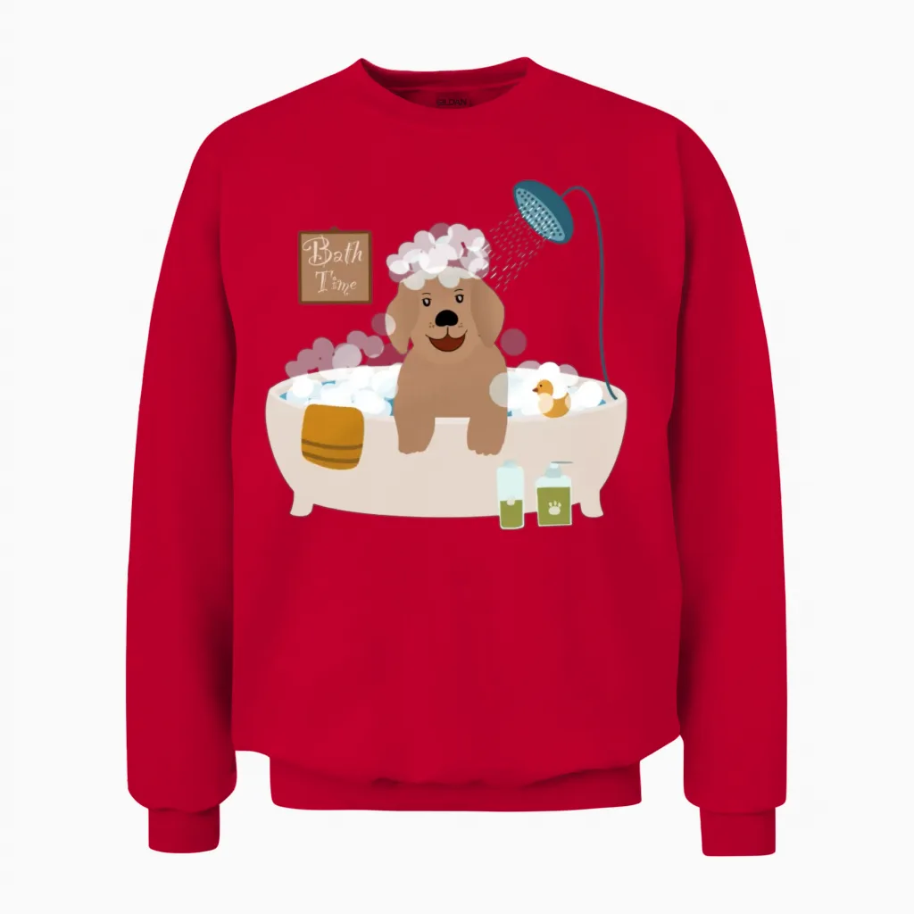 Funny Dog in Bath Lovers Gift Unisex Sweatshirt in Red