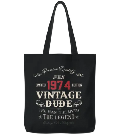July 1974 Vintage Birthday Present Tote Bags - Black