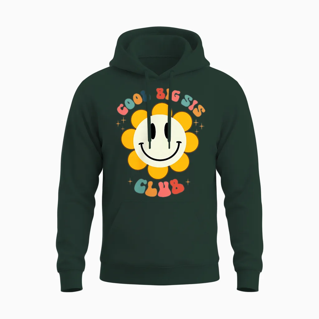 Retro Cool Big Sis Club Floral Big Sister Vorder- Und Rückseite Unisex Hoodie in Forest