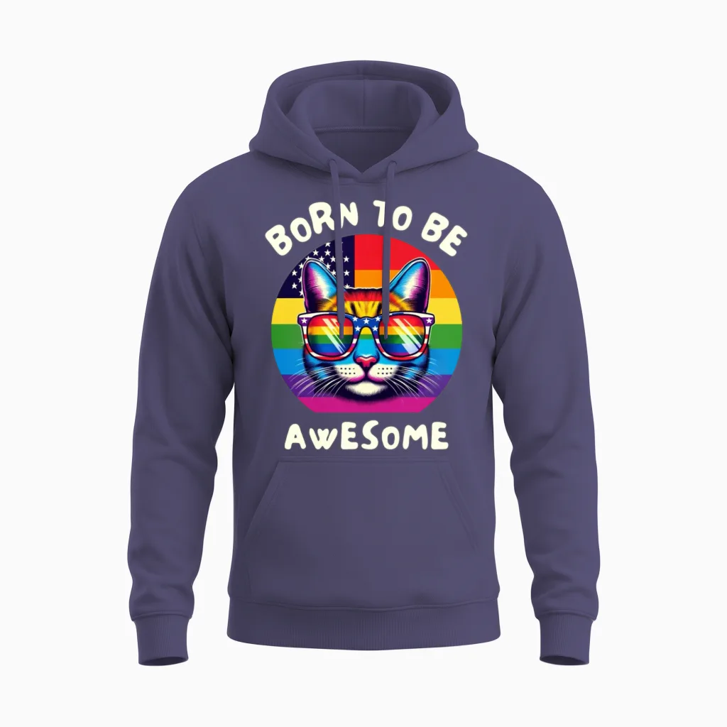 Lgbt. Born to Be Awesome Pride Unisex Hoodie in Heather Sport Dark Navy