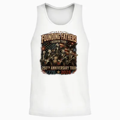 Funny Founding Fathers Reunion Tour Rockstar Graphic Unisex Tank Top - White