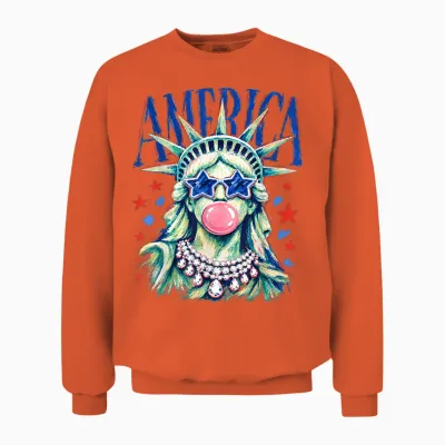 Brushstroke Statue of Liberty Blowing Bubble Gum 4th of July Unisex Sweatshirt - Orange