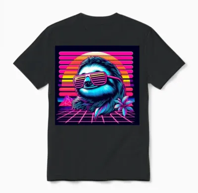 Synthwave Retro 80's Sloth Unisex T-Shirt - Black