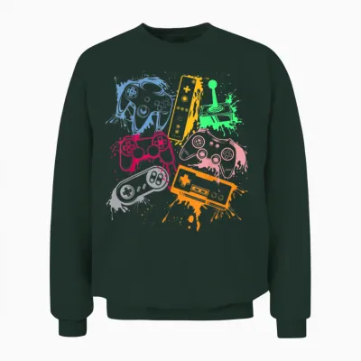 Video Game Console Controllers Retro 80's 90's Arcade Gamer Unisex Sweatshirt - Forest