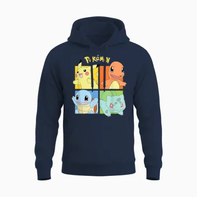 Pokémon - Pikachu Charmander Squirtle Bulbasaur Kanto Region Unisex Hoodie - Navy