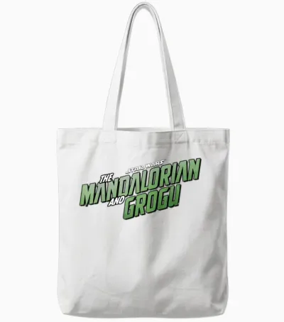 Star Wars the Mandalorian and Grogu Official Movie Logo Tote Bags - White