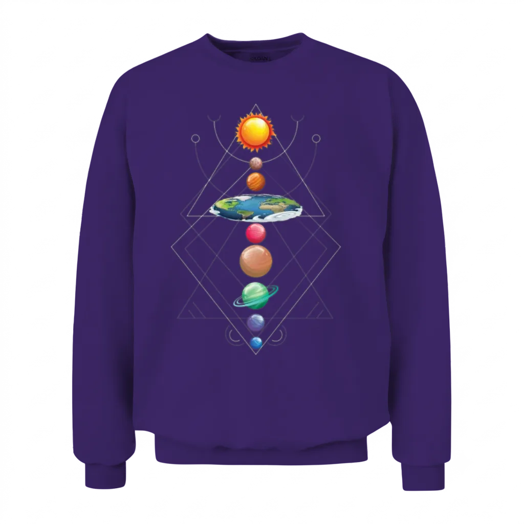 Solar System Flat Earth I Love My Planet Space Unisex Sweatshirt - Purple