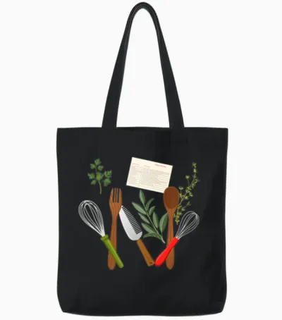 Retro Recipe Utensils Tote Bags - Black