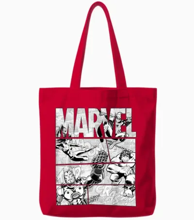 Marvel Avengers Retro Black and White Comic Graphic Short Sleeve Tote Bags - Red