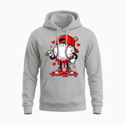 Baseball Drip Icecream Apparel Youth Boy Valentine Unisex Hoodie - Ash
