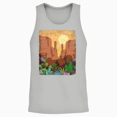 Desert Retro Western Cactus Unisex Tank Top - Ash