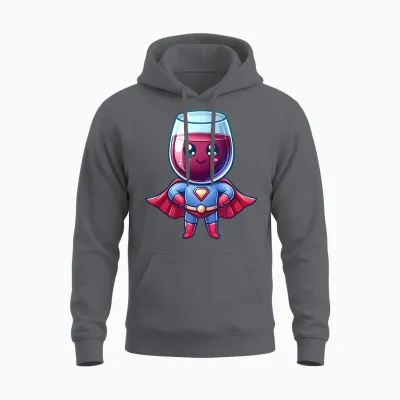 Super Wine Glass Cute Superhero Superhero Unisex Hoodie - Charcoal