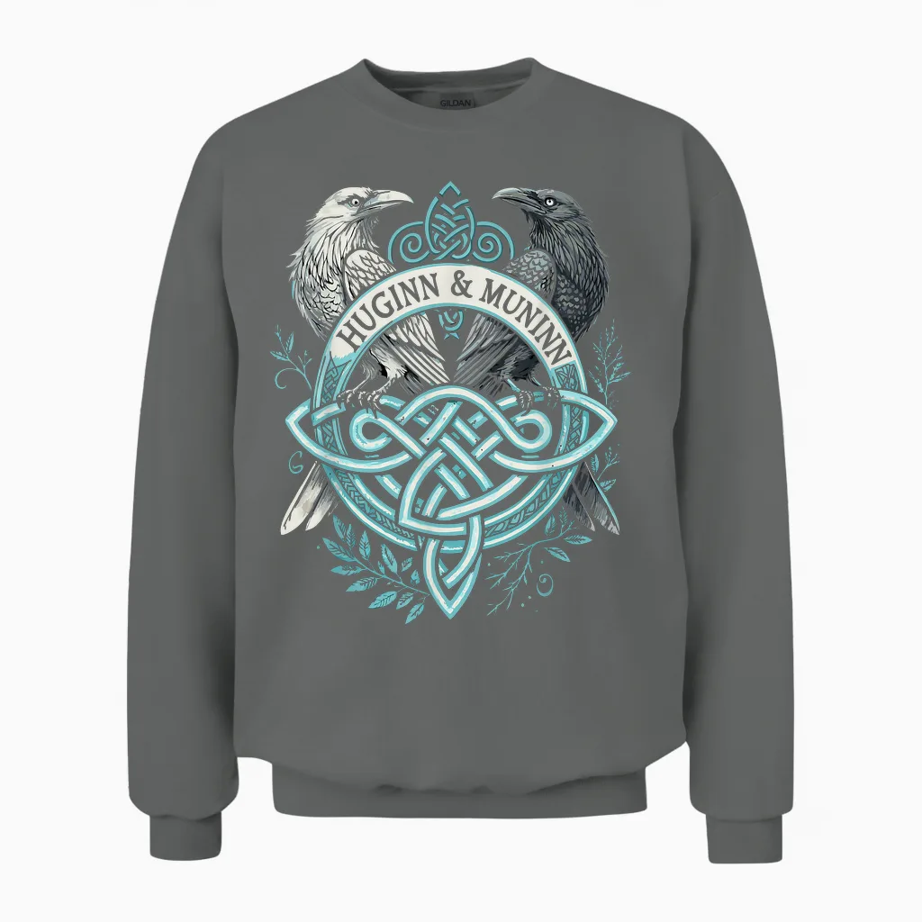 Odins Eyes Viking Raven Huginn & Muninn Ravens German T-Shirt, Black, S Unisex Sweatshirt in Graphite Heather