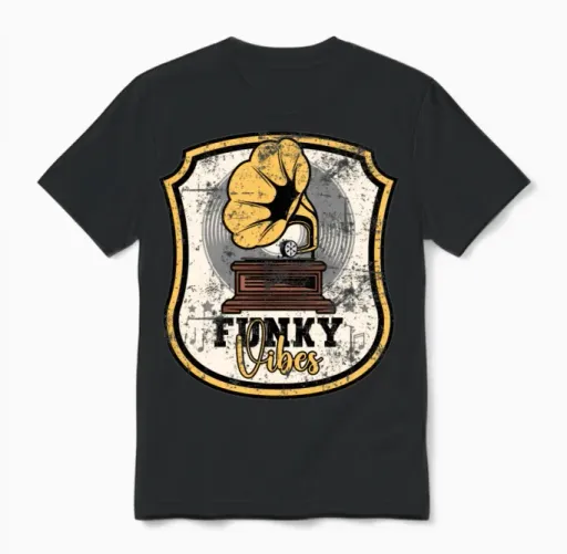 Funky Vibes Retro Unisex T-Shirt in Black