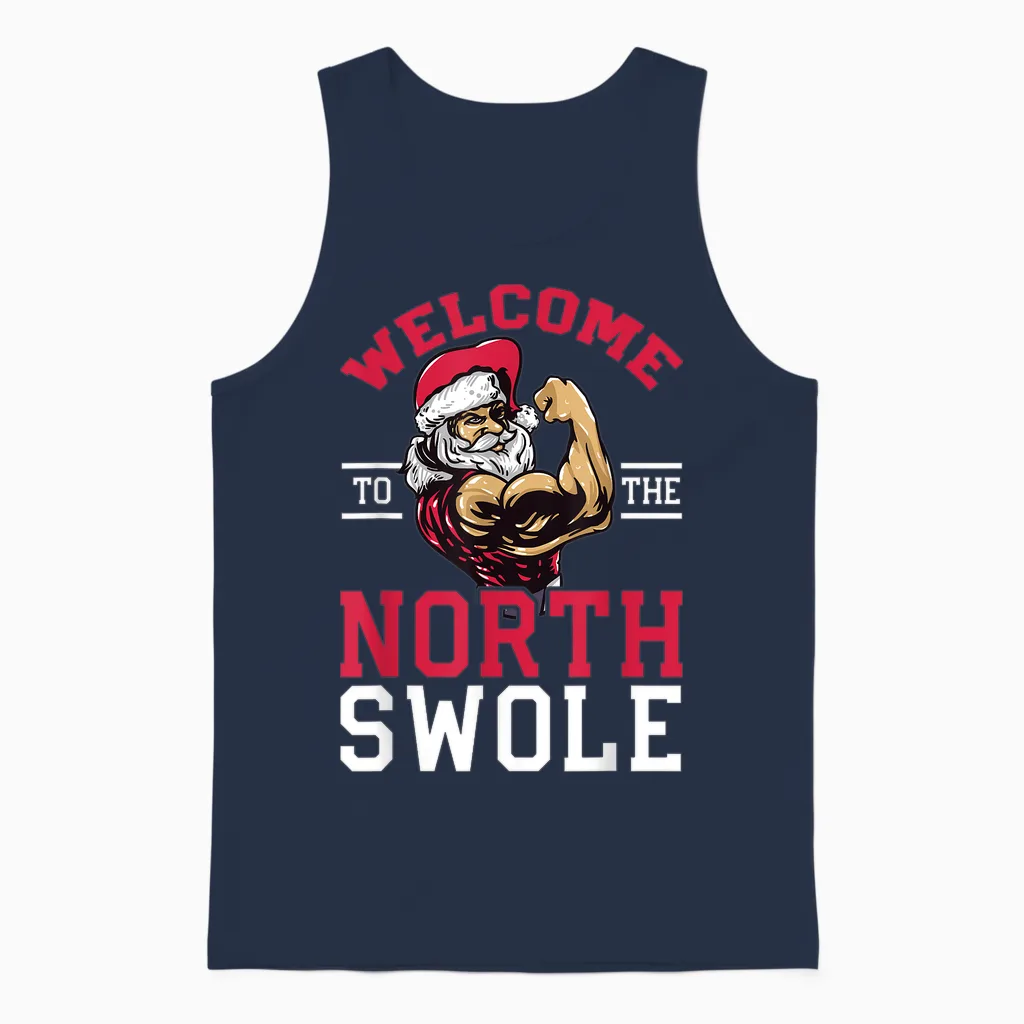 Funny Christmas Weightlifting Workout T-Shirt North Swole Unisex Tank Top in Navy