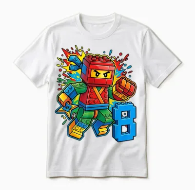 8. Geburtstag Junge Ninja Brick Block Master Builder 8 Jahre Kid Unisex T-Shirt - White
