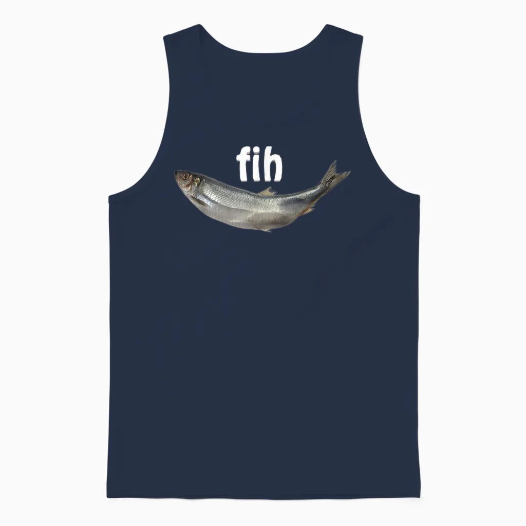 Fih Lustiger Falsch Geschriebener Fisch Meme Einfacher Humor Sarkastischer Witz Unisex Tank Top in Navy