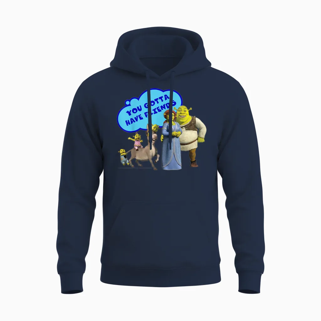 Shrek Donkey You Gotta Have Friends Bubble Text Unisex Hoodie in Navy