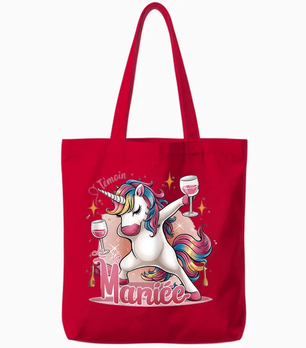 Team Unicorn Future Bride Witness of the Bride Evjf Humor T-Shirt, Black Tote Bags in Red