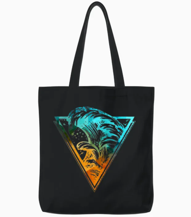 Triangle with Sea Waves Tote Bags in Black