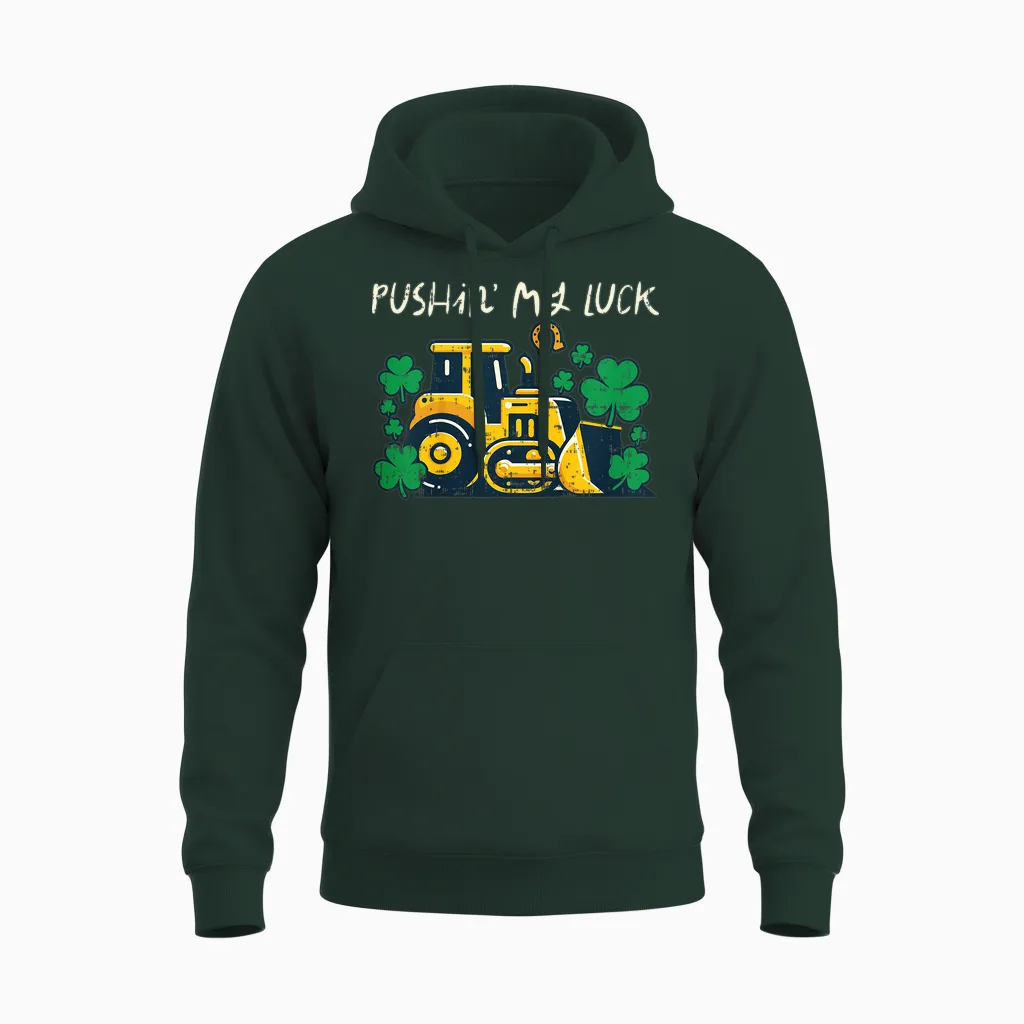 Kids St Patricks Day Bulldozer Saint Paddys Construction Boys Kid Unisex Hoodie in Forest