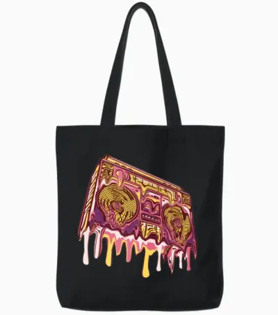 Retro Boombox, Boombox, Music Tote Bags - Black