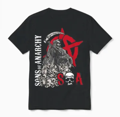 Sons of Anarchy Grim Reaper Pile of Skulls Biker Tv Show Unisex T-Shirt - Black