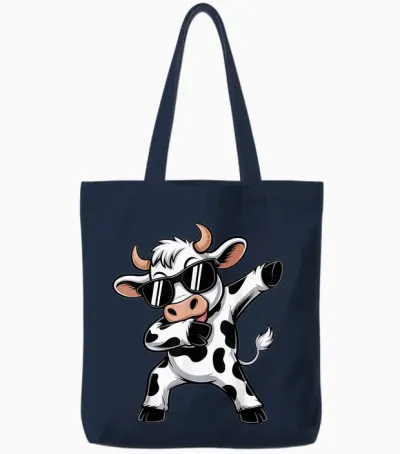 Cute Dabbing Cow Clothes Men Toddler Boys Farm Animal Tote Bags - Navy