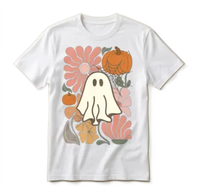 Boho Floral Fall Pink Ghost Unisex T-Shirt - White
