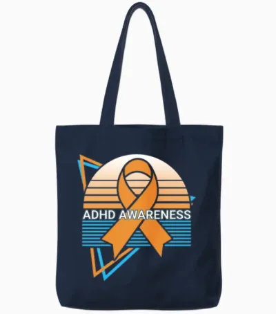 Adhd Awareness Retro Tote Bags - Navy